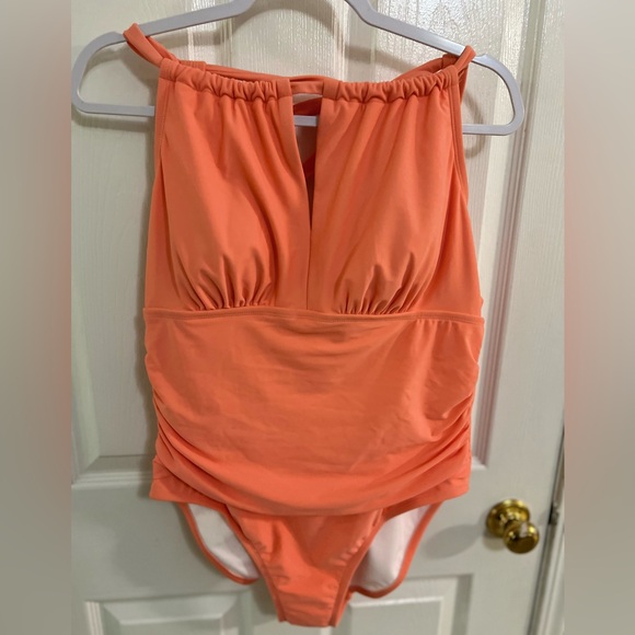 🔵 Womens Tummy Control High Neck Halter One Piece Swimsuit Kona Sol NWT sz 16 - Picture 4 of 10